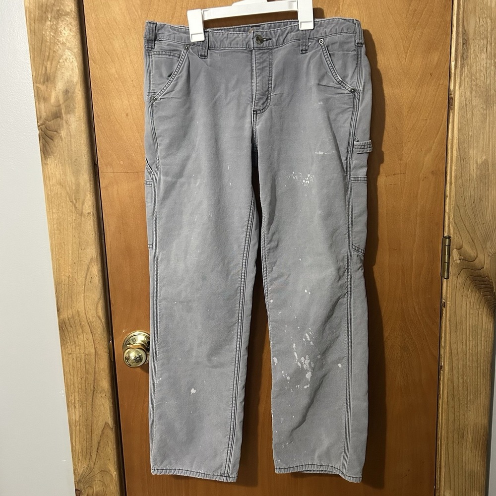 Carhartt Pants Womens 14 Fleece Lined Carpenter Original Fit Canvas Bleached